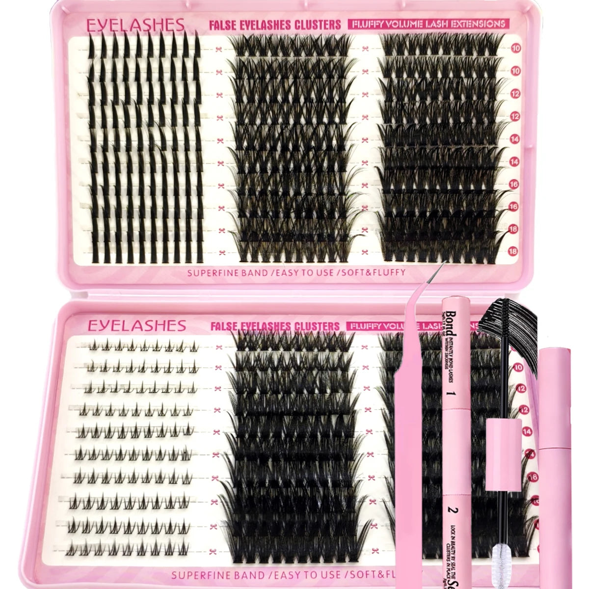 60row DIY Lash Extension Kit Clusters Individual Eyelashes Kit Mix Styles 10-18mm with Bond and Seal Eye Makeup Tool