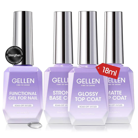 GELLEN Professional Nail Art Gel Set 18ml 4Pcs Base Top Coat Clear Strengthener Soak Off Polish Manicure DIY Kit Long Lasting