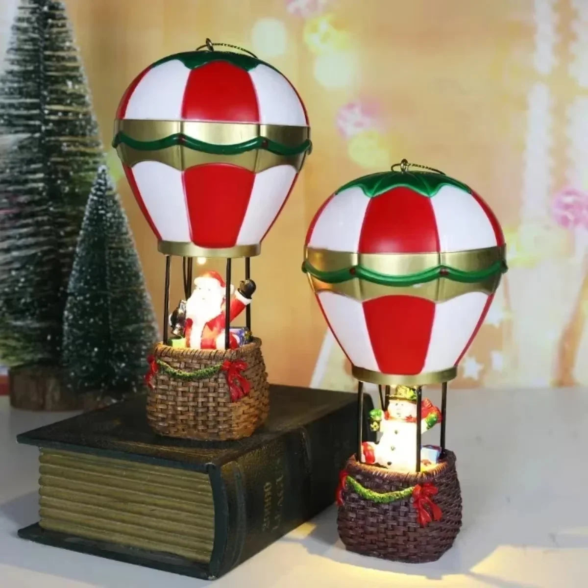 Christmas Resin Small House Santa Claus Shop Micro Landscape Resin Ornaments LED House Christmas Snowman Luminous Decoration