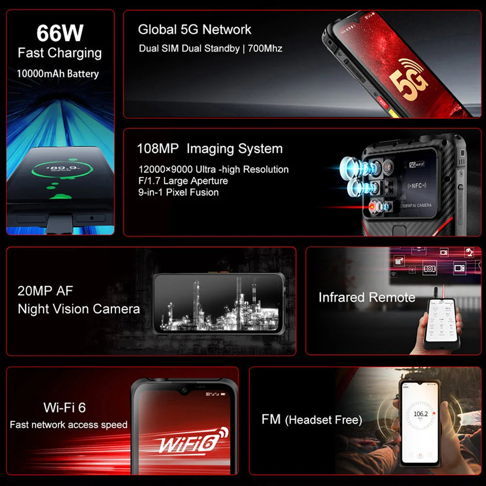 CONQUEST 5G Smartphone Network108MP Camera 12GB 512GB 66W Thermal Imaging  IP68 Waterproof NFC