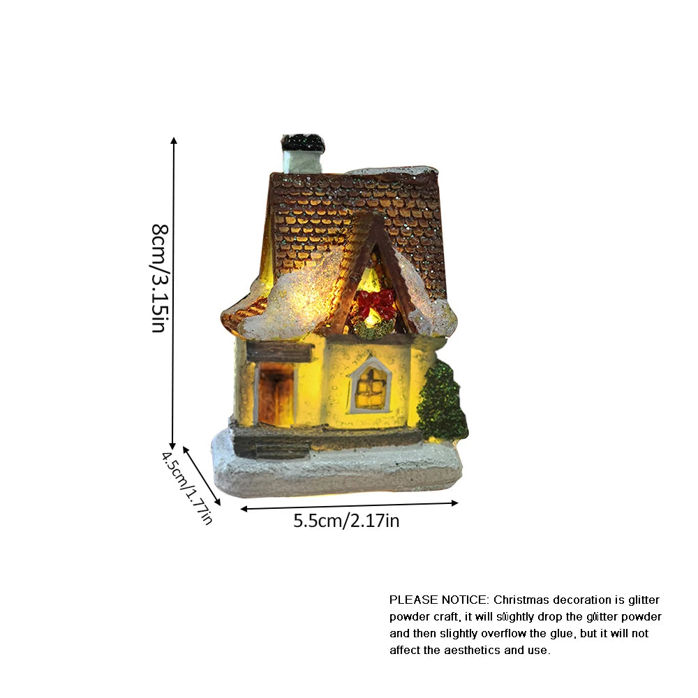 1PC Christmas Village Houses LED Light, DIY Resin Small House Battery Operate Christmas Ornamnet for Home Xmas New Year Decor
