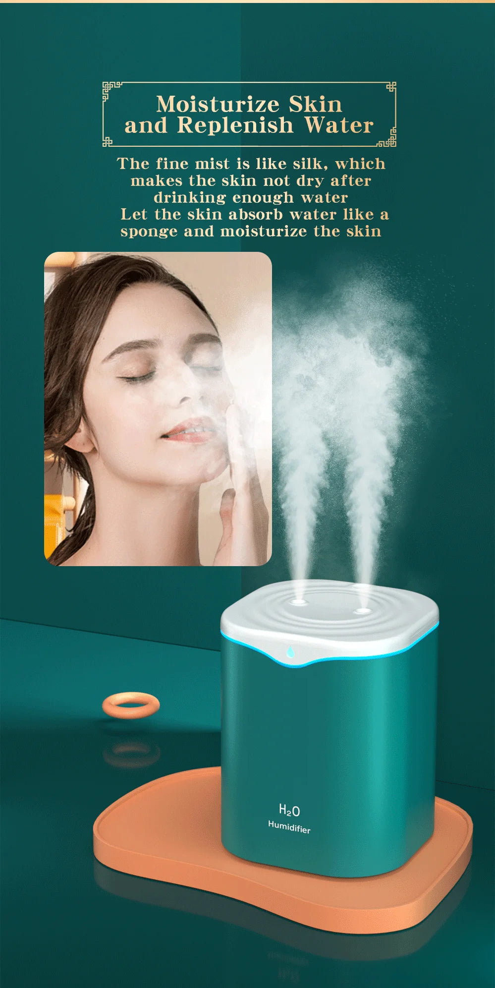2000ml Large Capacity Dual Spray Humidifier Usb Home Silent Water Replen one Sprayisher 2L Air Purifier Water Diffuser Office