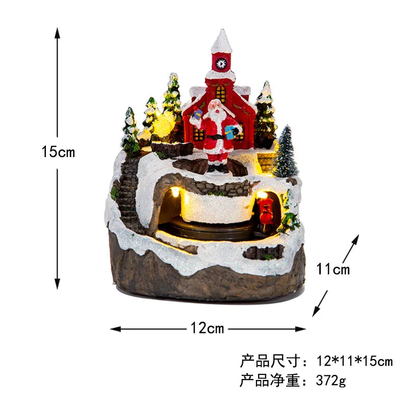 LED Christmas Music Popcorn House Xmas Decoration Scene Village Rotating Statue Christmas Home Desktop Decor Christmas Kid Gift
