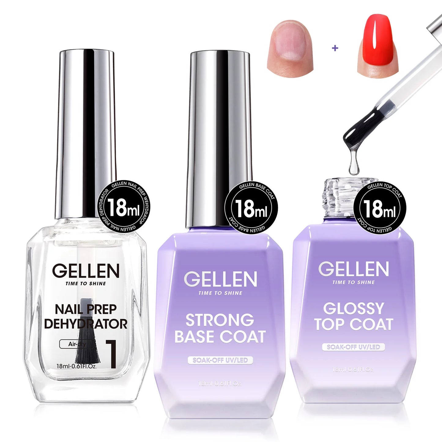 GELLEN Professional Nail Art Gel Set 18ml 4Pcs Base Top Coat Clear Strengthener Soak Off Polish Manicure DIY Kit Long Lasting