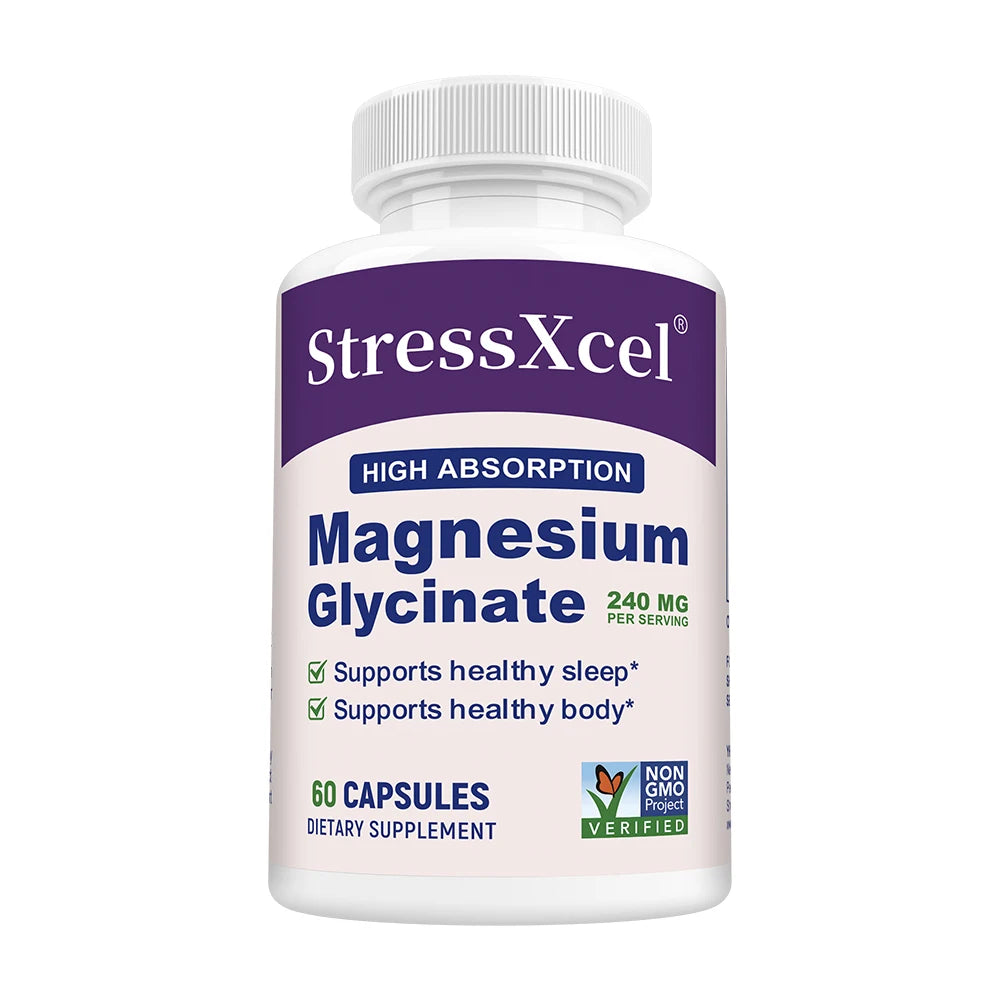 Magnesium Glycinate 240 mg - High Absorption,Suppprt for Sleep, Leg Cramps, Heart, Ease Muscles,Calm Headaches for Women and Men