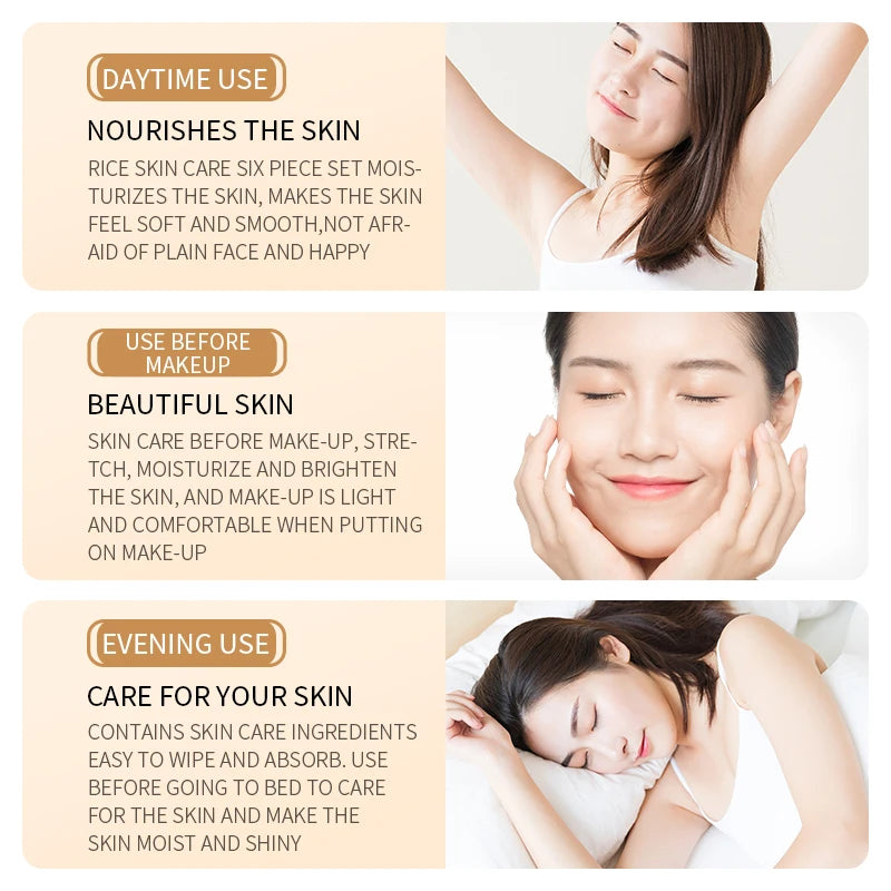 BIOAOUA Rice Puree Rejuvenating and Moisturizing six-piece Set Whitening Firming Anti-aging Beauty Facial Skincare Set