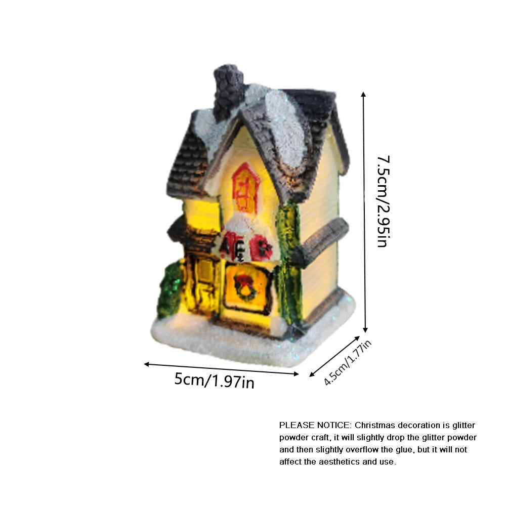 1PC Christmas Village Houses LED Light, DIY Resin Small House Battery Operate Christmas Ornamnet for Home Xmas New Year Decor