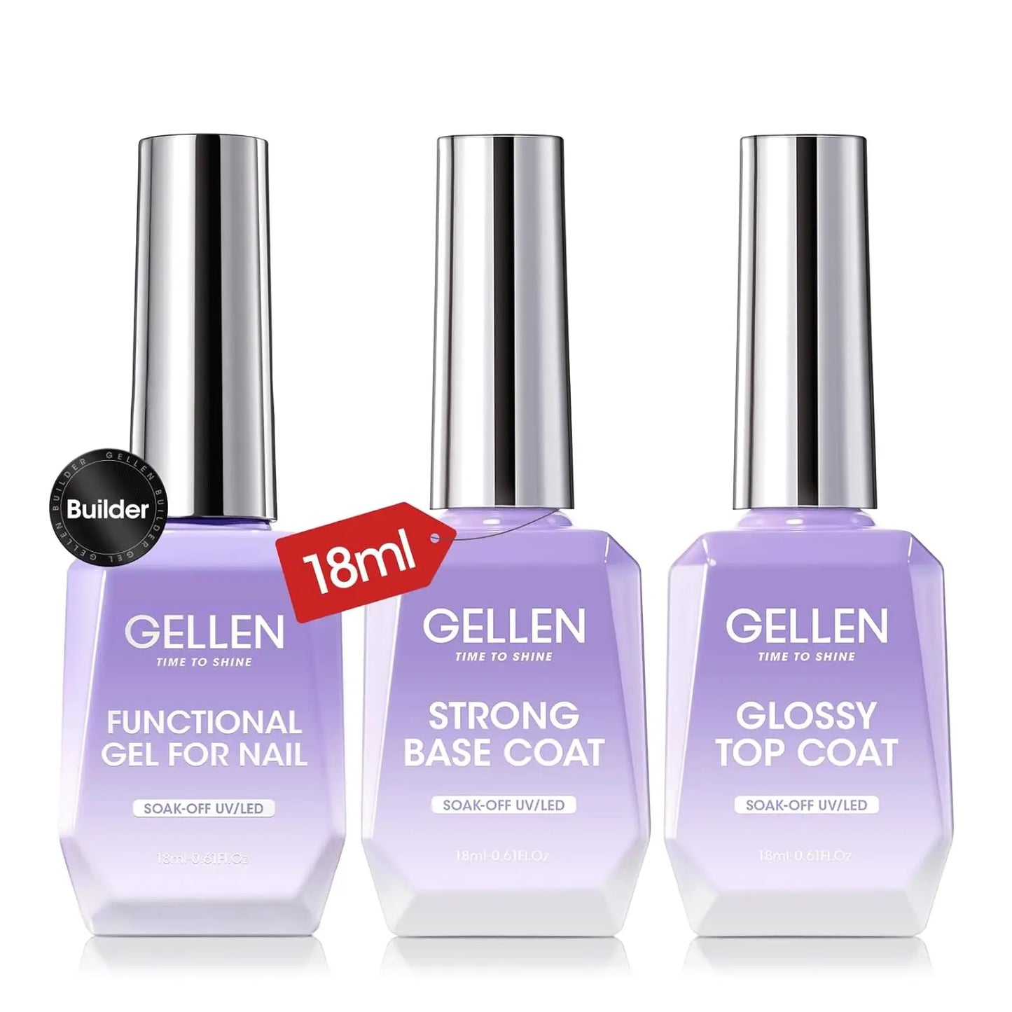 GELLEN Professional Nail Art Gel Set 18ml 4Pcs Base Top Coat Clear Strengthener Soak Off Polish Manicure DIY Kit Long Lasting