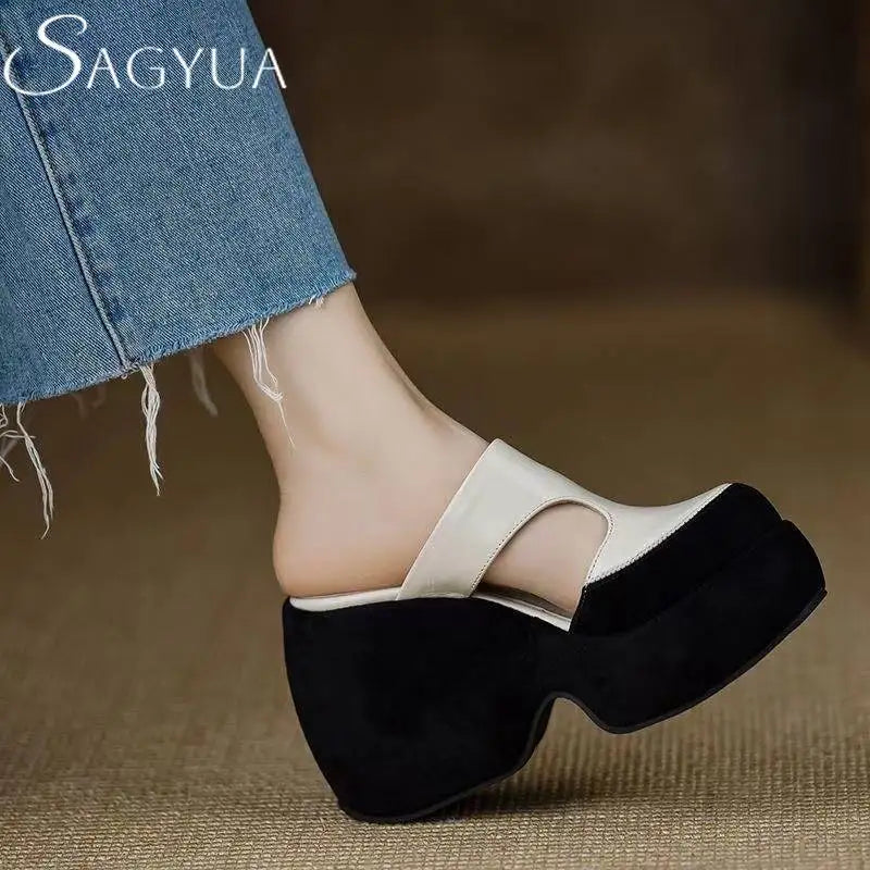Super High Heels Platferm Slippers Women Sandala Mules Shoes Summer Slingbaek 2025 Brand Wedges Shoes Dress Designer Mujer Pumps
