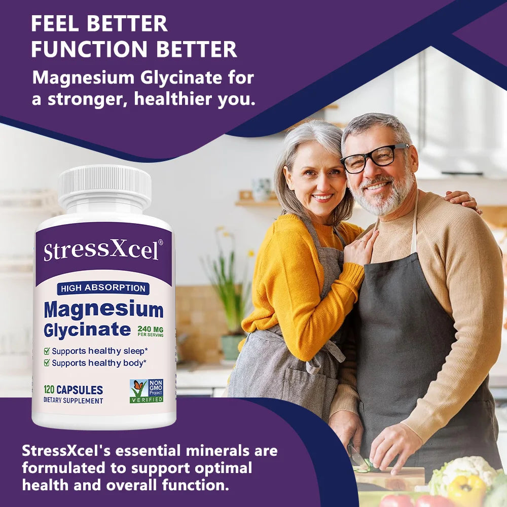 Magnesium Glycinate 240 mg - High Absorption,Suppprt for Sleep, Leg Cramps, Heart, Ease Muscles,Calm Headaches for Women and Men