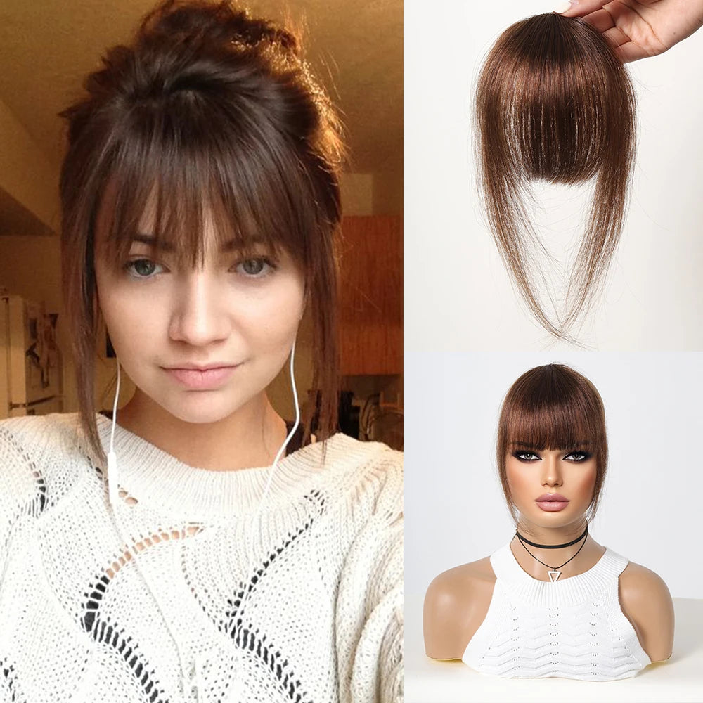 Human Hair Bangs for Women Clip on Air Bangs for Daily Hair Extensions Natural Black Human Wispy Bangs Fringe Blunt Cut Bangs