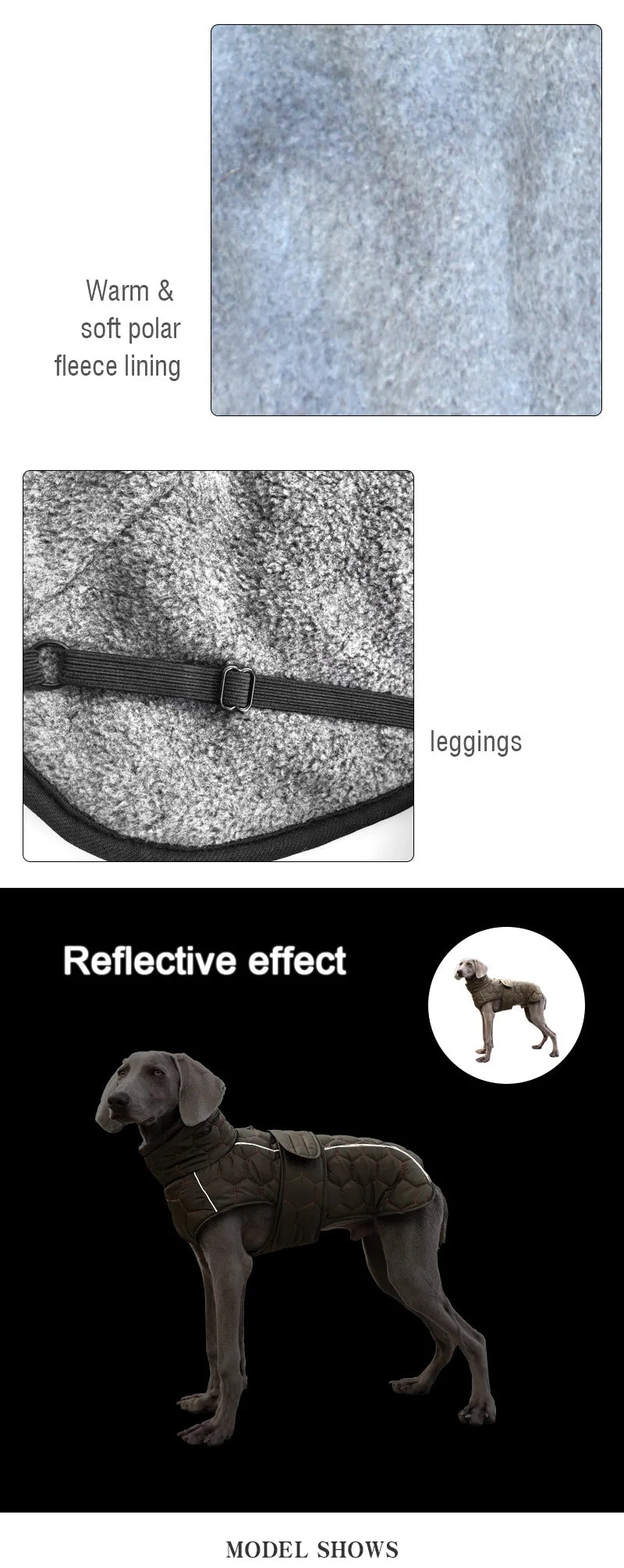 Winter Dog Clothes for Large Breed Reflective Snowsuit Big Dog Jacket with Fleece Lining Warm Coat for Whippet Greyhound Pet