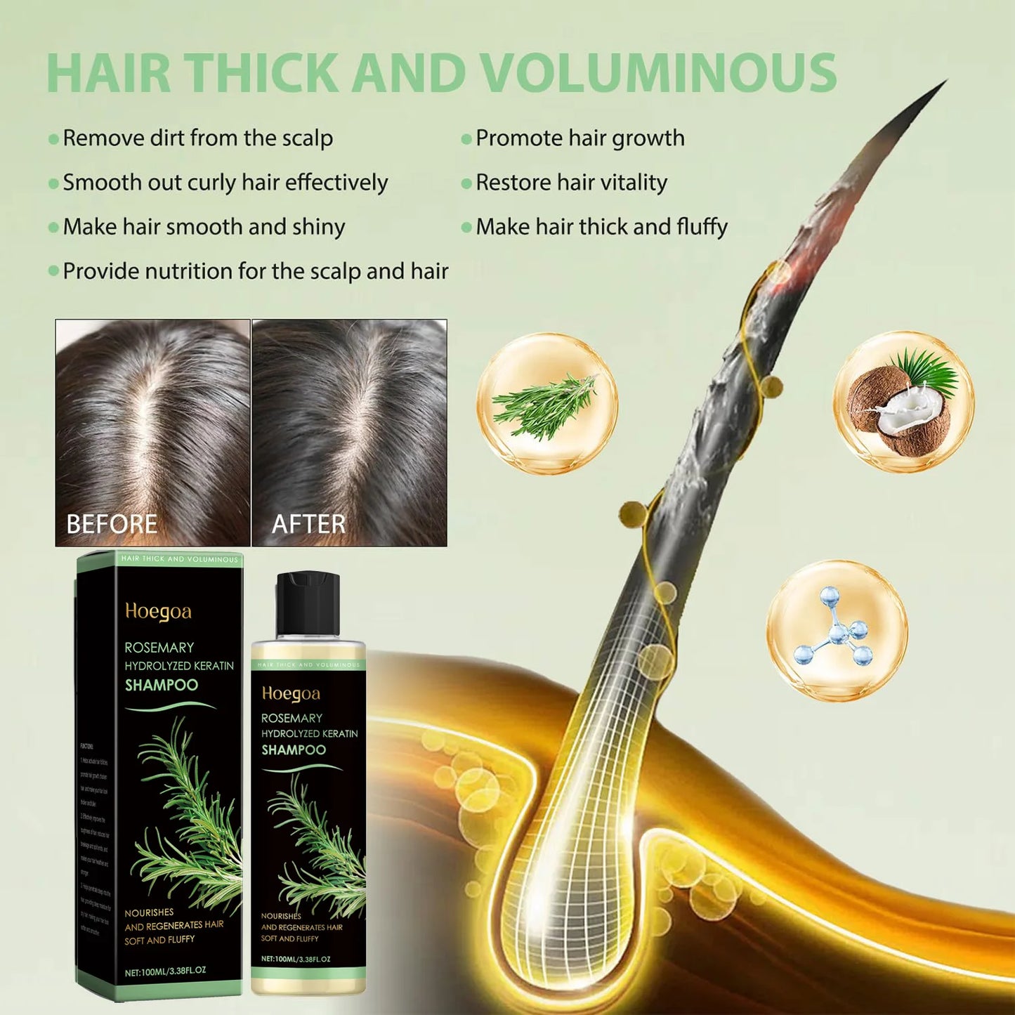 Rosemary Oil Hair Growth Shampoo Organic Thickening for Thinning Hair & Hair Loss Volumizing Natural Shampoo for Men and Women