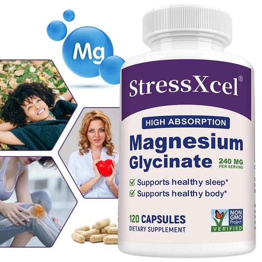 Magnesium Glycinate 240 mg - High Absorption,Suppprt for Sleep, Leg Cramps, Heart, Ease Muscles,Calm Headaches for Women and Men