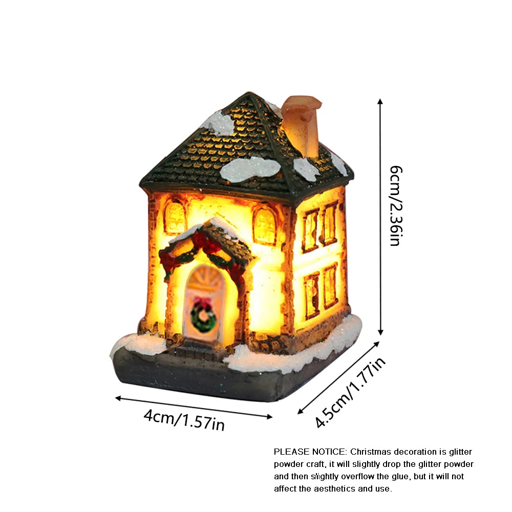 1PC Christmas Village Houses LED Light, DIY Resin Small House Battery Operate Christmas Ornamnet for Home Xmas New Year Decor