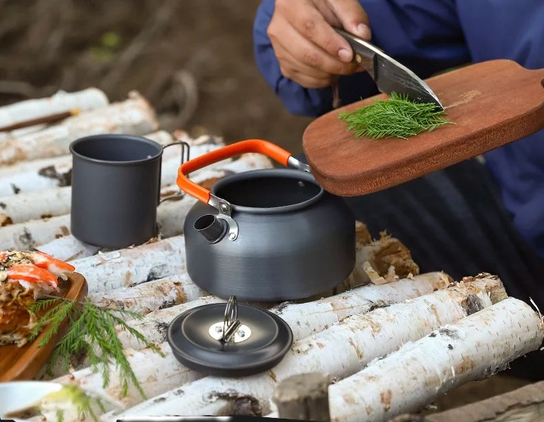 Camping Cookware Kit Outdoor Aluminum Lightweight Equipment Camping Cooking Kit For Traveling Trekking Hiking Supplies