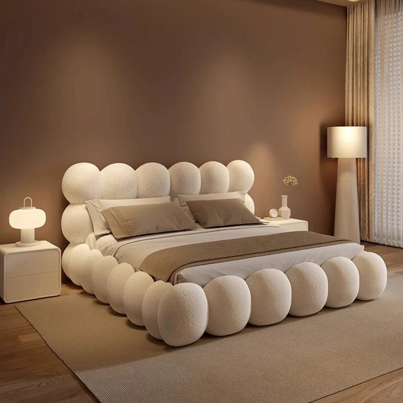 Beauty Cream Cloud Bed Large Size White Rectangle Minimalist Safe Bed Upholstery European Cama Matrimonial Home Furniture