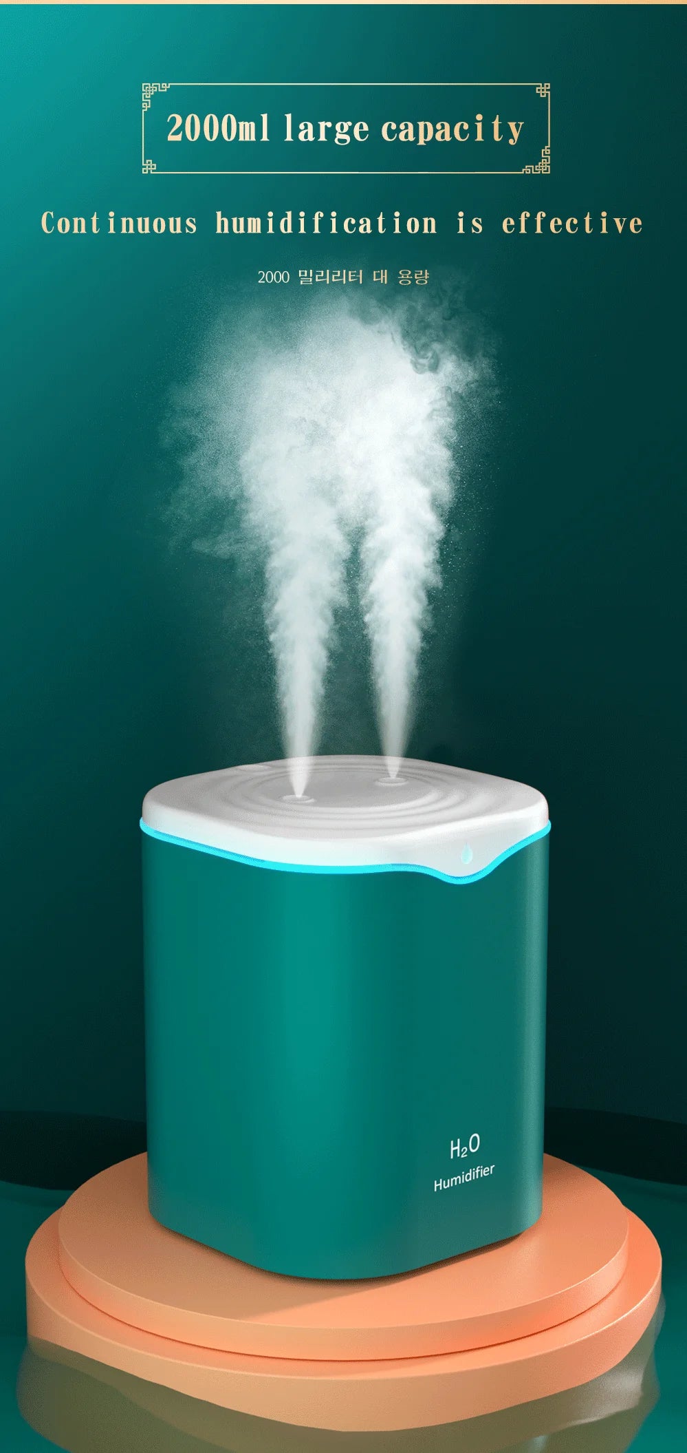 2000ml Large Capacity Dual Spray Humidifier Usb Home Silent Water Replen one Sprayisher 2L Air Purifier Water Diffuser Office