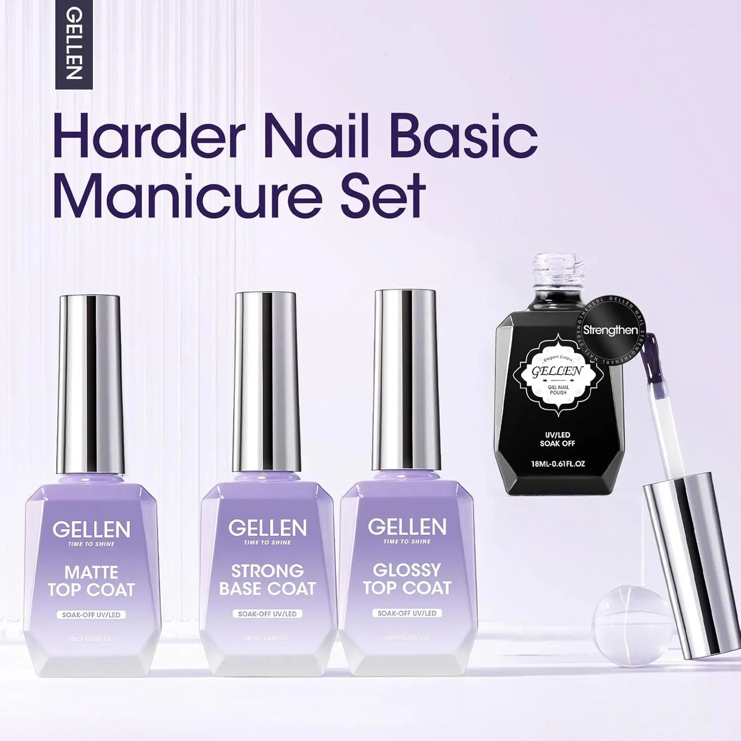 GELLEN Professional Nail Art Gel Set 18ml 4Pcs Base Top Coat Clear Strengthener Soak Off Polish Manicure DIY Kit Long Lasting