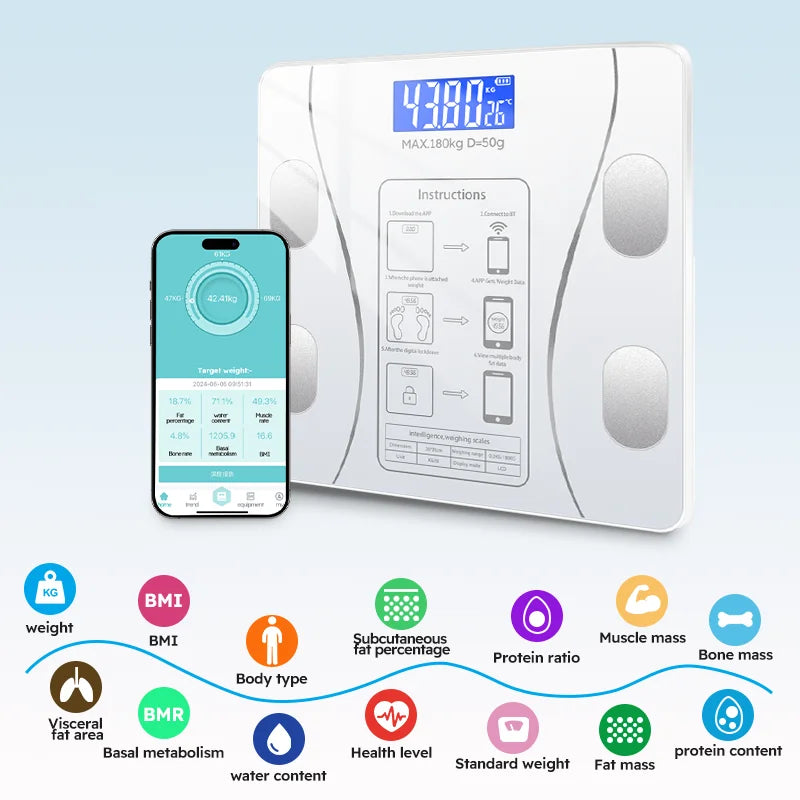 Smart Body Fat Scale for body management and fat loss, smart mode, Bluetooth body fat scale, home weight scale, ultra-precis