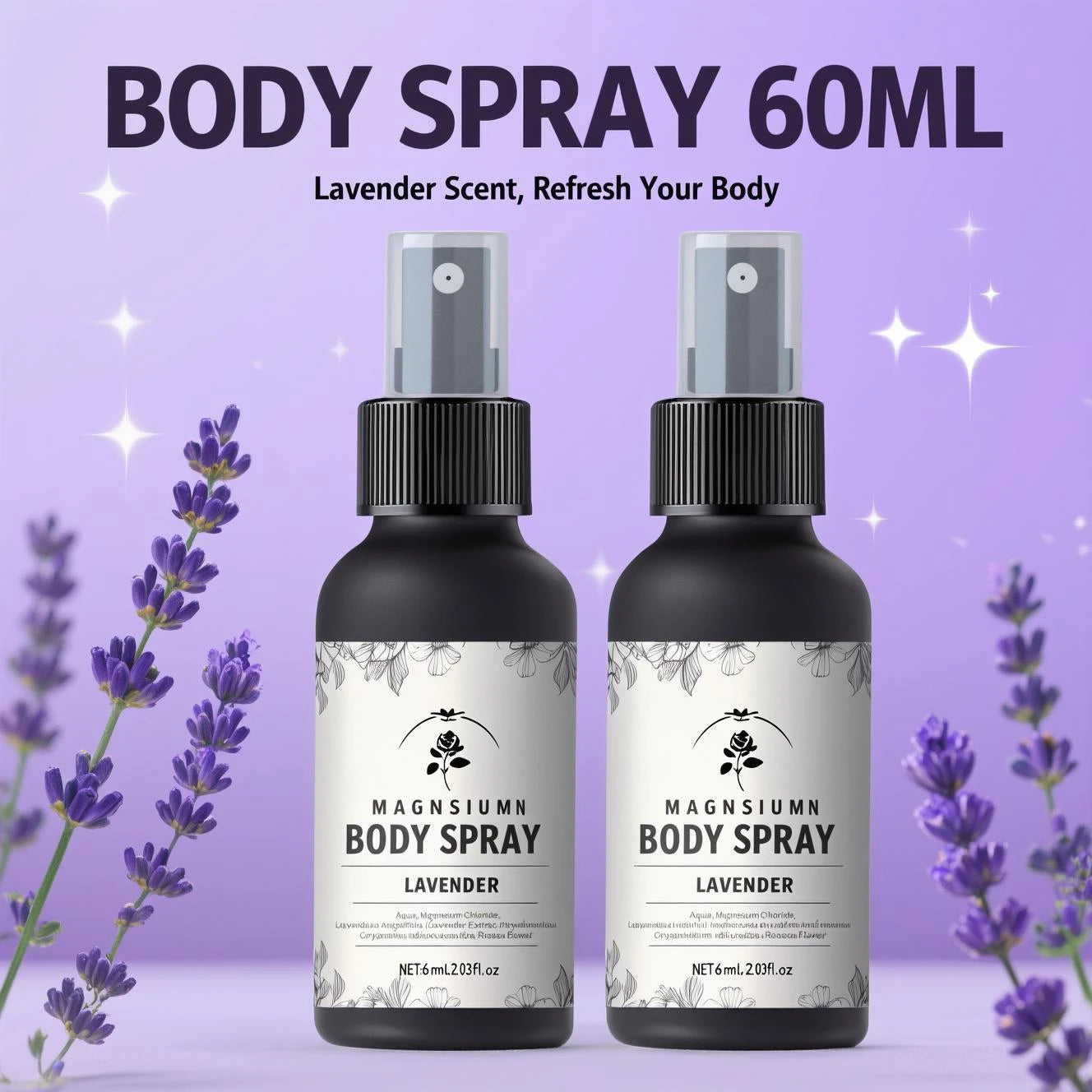 Magnesium Body Spray 60ml with Lavender Relax Muscles Improve Sleep, Natural Magnesium Chloride Flower Extracts, Fast Absorption