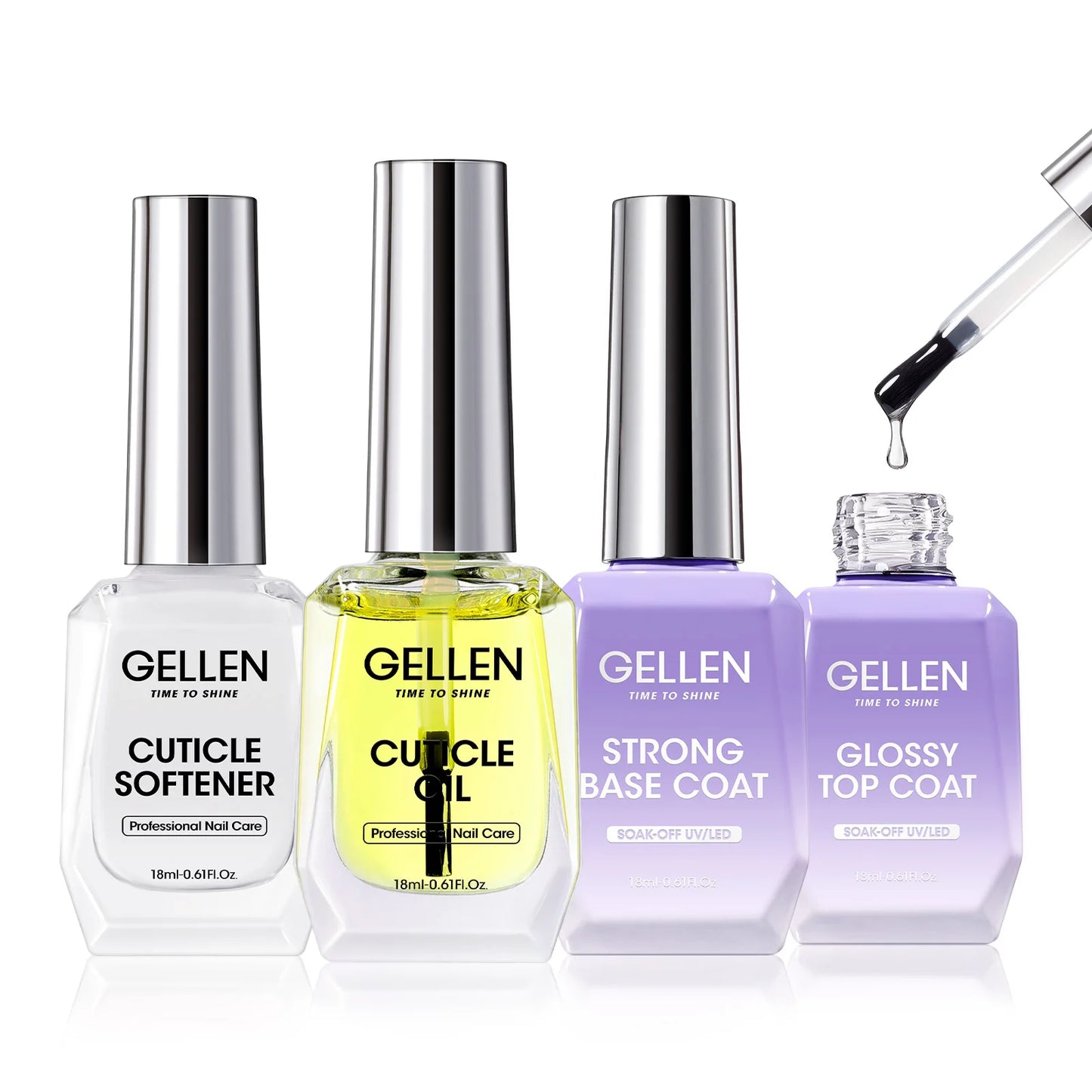 GELLEN Professional Nail Art Gel Set 18ml 4Pcs Base Top Coat Clear Strengthener Soak Off Polish Manicure DIY Kit Long Lasting