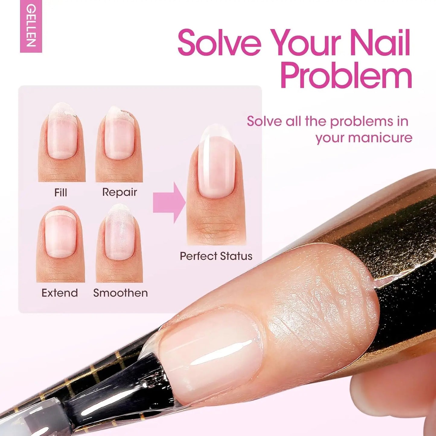 GELLEN Professional Nail Art Gel Set 18ml 4Pcs Base Top Coat Clear Strengthener Soak Off Polish Manicure DIY Kit Long Lasting