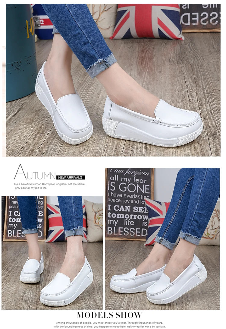 Women's shoes 2020 spring summer all-match mother single shoes leather rocking shoes platform platform nurse shoes work shoes