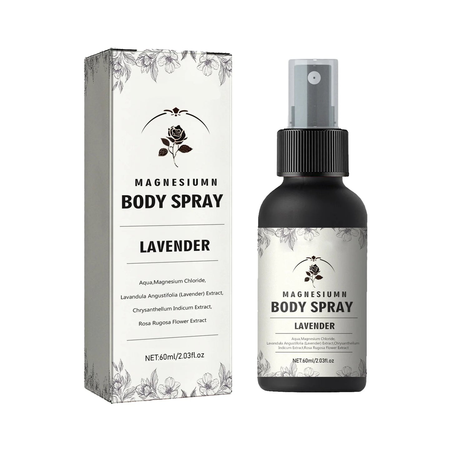 Magnesium Body Spray 60ml with Lavender Relax Muscles Improve Sleep, Natural Magnesium Chloride Flower Extracts, Fast Absorption
