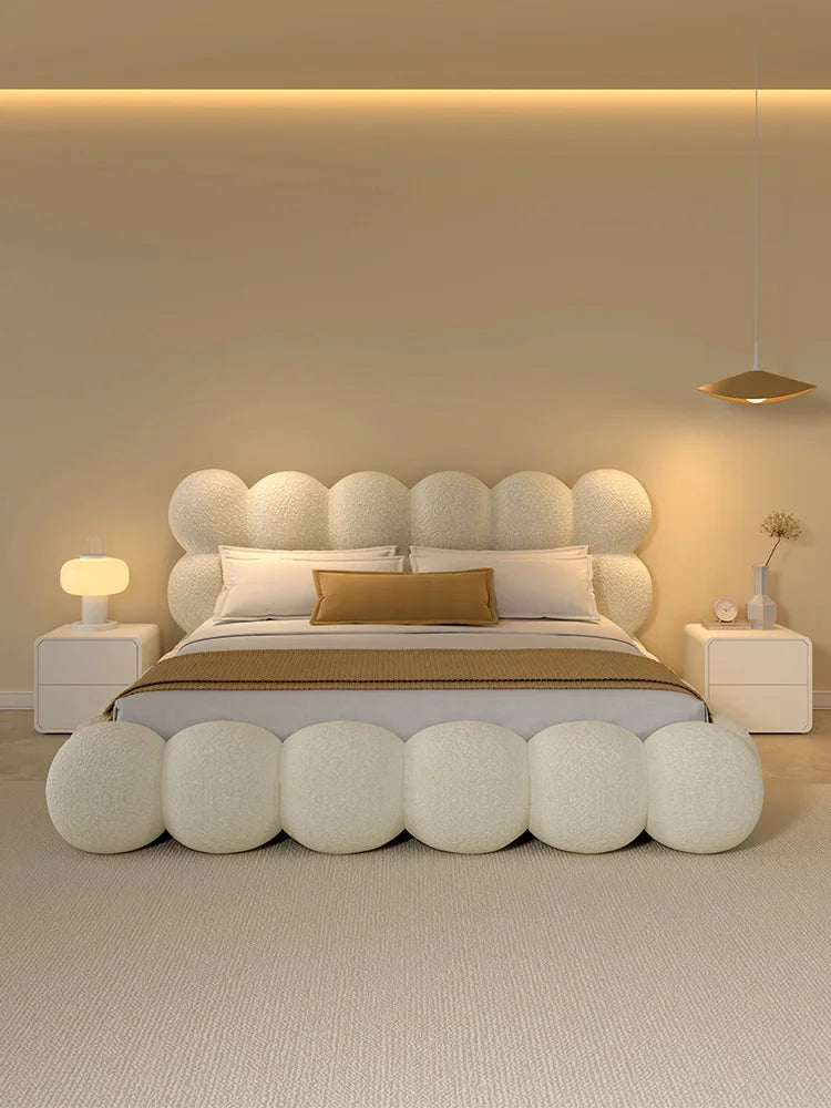 Beauty Cream Cloud Bed Large Size White Rectangle Minimalist Safe Bed Upholstery European Cama Matrimonial Home Furniture