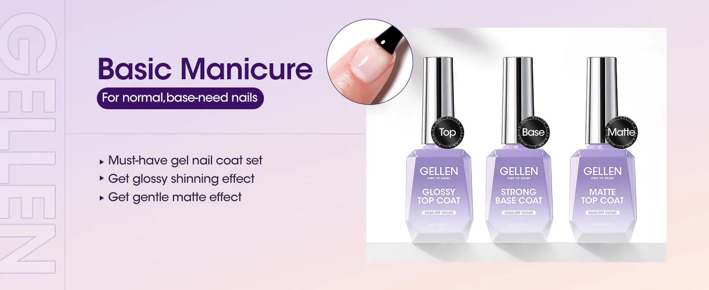 GELLEN Professional Nail Art Gel Set 18ml 4Pcs Base Top Coat Clear Strengthener Soak Off Polish Manicure DIY Kit Long Lasting