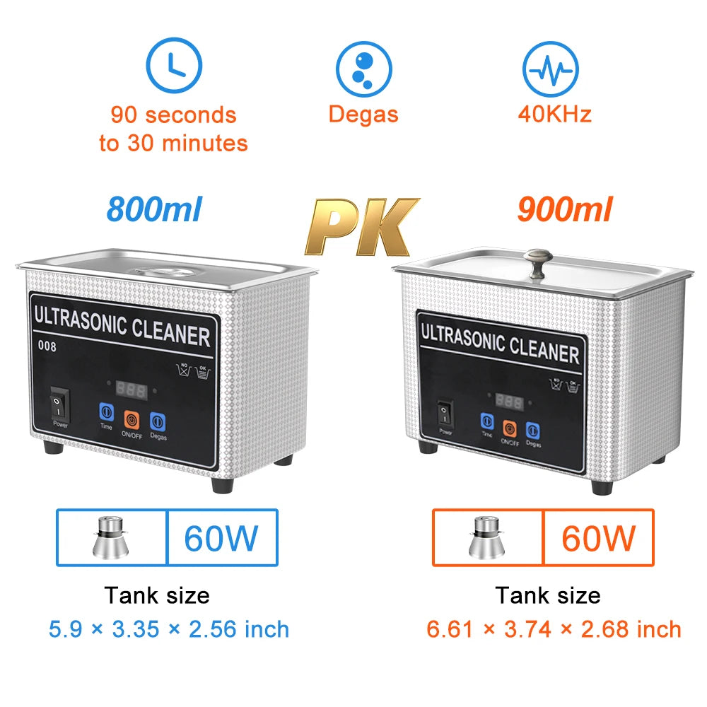 35w 60w Ultrasonic Bath 800ml 900ml Ultra Sonic Cleaner Washing Jewelry Dental Ultrasonic Cleaning Machine High Frequency 40khz