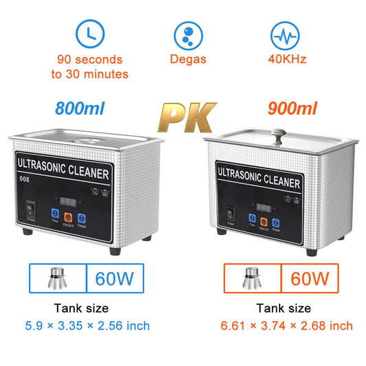 35w 60w Ultrasonic Bath 800ml 900ml Ultra Sonic Cleaner Washing Jewelry Dental Ultrasonic Cleaning Machine High Frequency 40khz