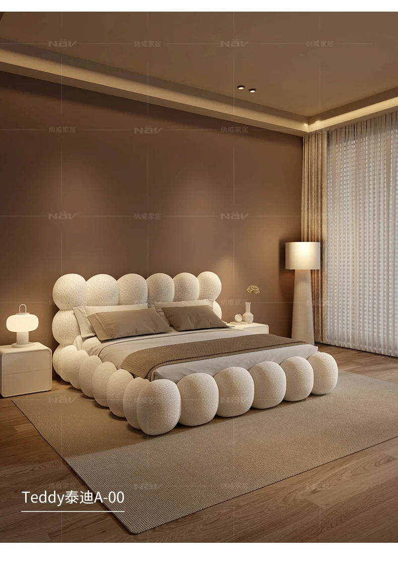 Beauty Cream Cloud Bed Large Size White Rectangle Minimalist Safe Bed Upholstery European Cama Matrimonial Home Furniture