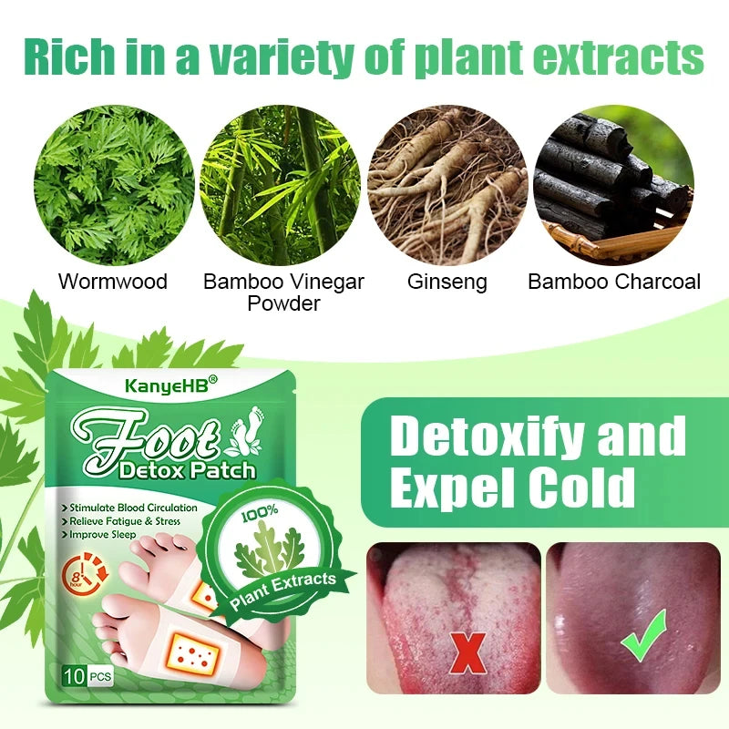 Detox Foot Patches 10/20 PCS Deep Cleanse Toxins Binders Natural Herbal Wormwood Pastes Relieve Stress Stickers Feet Care Tool