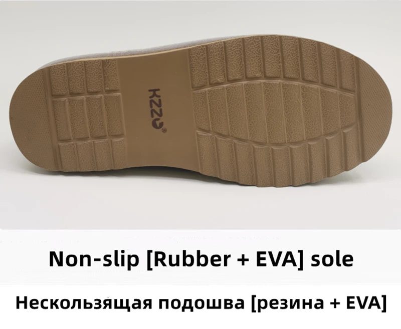 KZZO Fashion Natural Sheepskin Leather Slippers For Men Winter Warm Indoor Fur Slippers Soft Wool Lady Home Shoes Non-slip