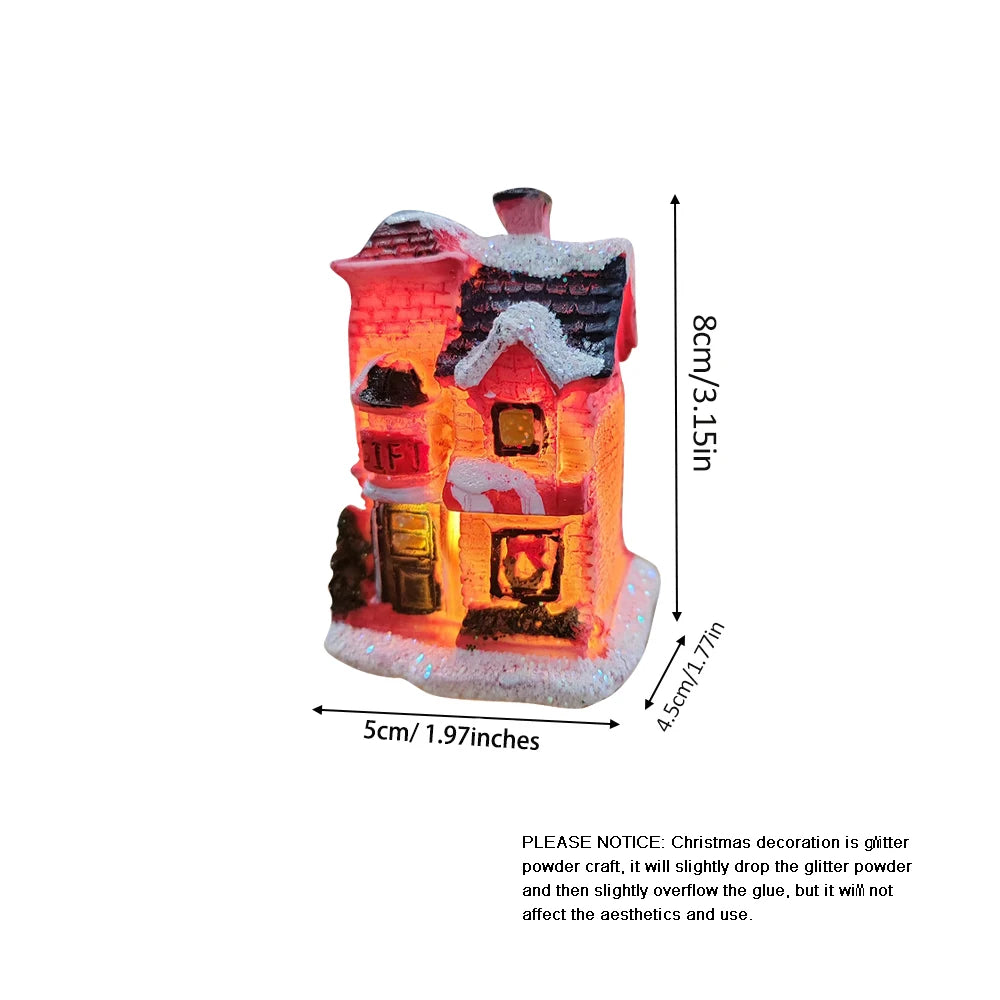1PC Christmas Village Houses LED Light, DIY Resin Small House Battery Operate Christmas Ornamnet for Home Xmas New Year Decor