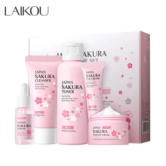 LAIKOU Sakura Kit Skin Care Sets Moisturizing and Reducing Fine Lines Cleansing Pore Product 5-Piece Korean Valentine's Day Gift