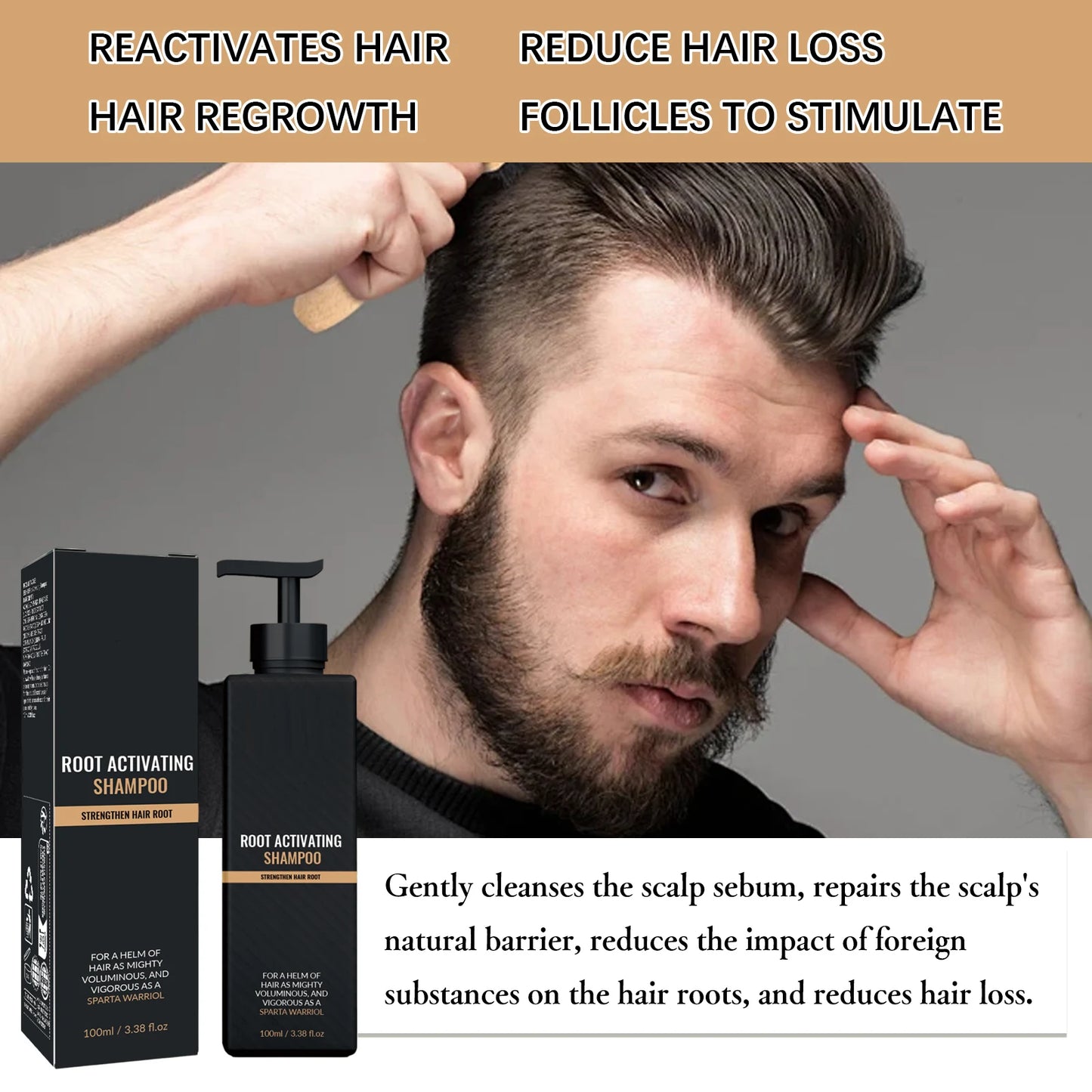 Hair Growth Shampoo for Men Root Activator Strengthening Moisturizing Gently Cleanse Repair Improve Volume Thinning Hair Shampoo