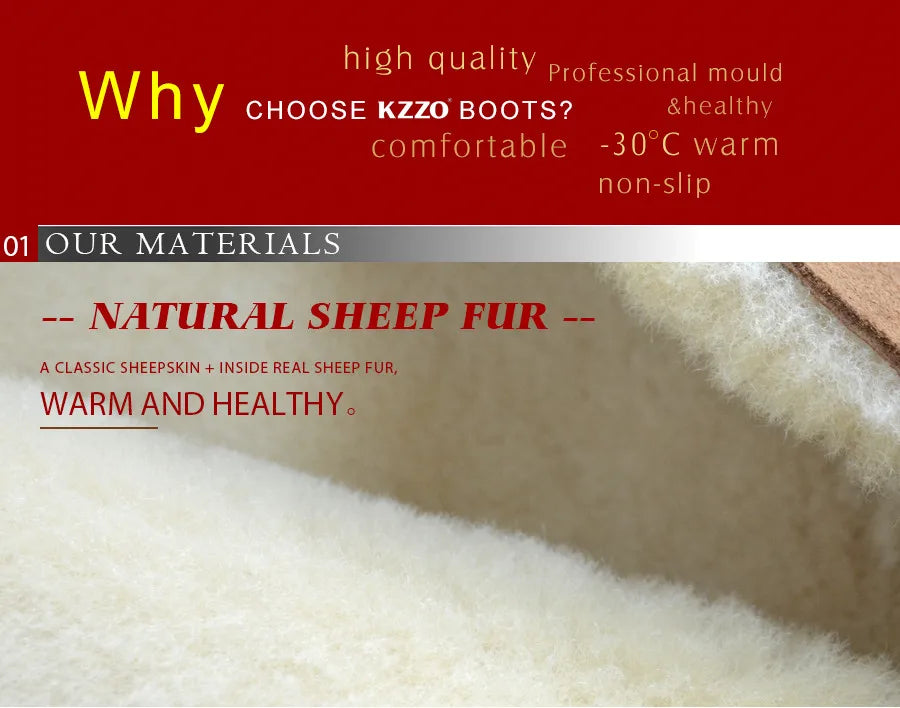 KZZO Fashion Natural Sheepskin Leather Slippers For Men Winter Warm Indoor Fur Slippers Soft Wool Lady Home Shoes Non-slip