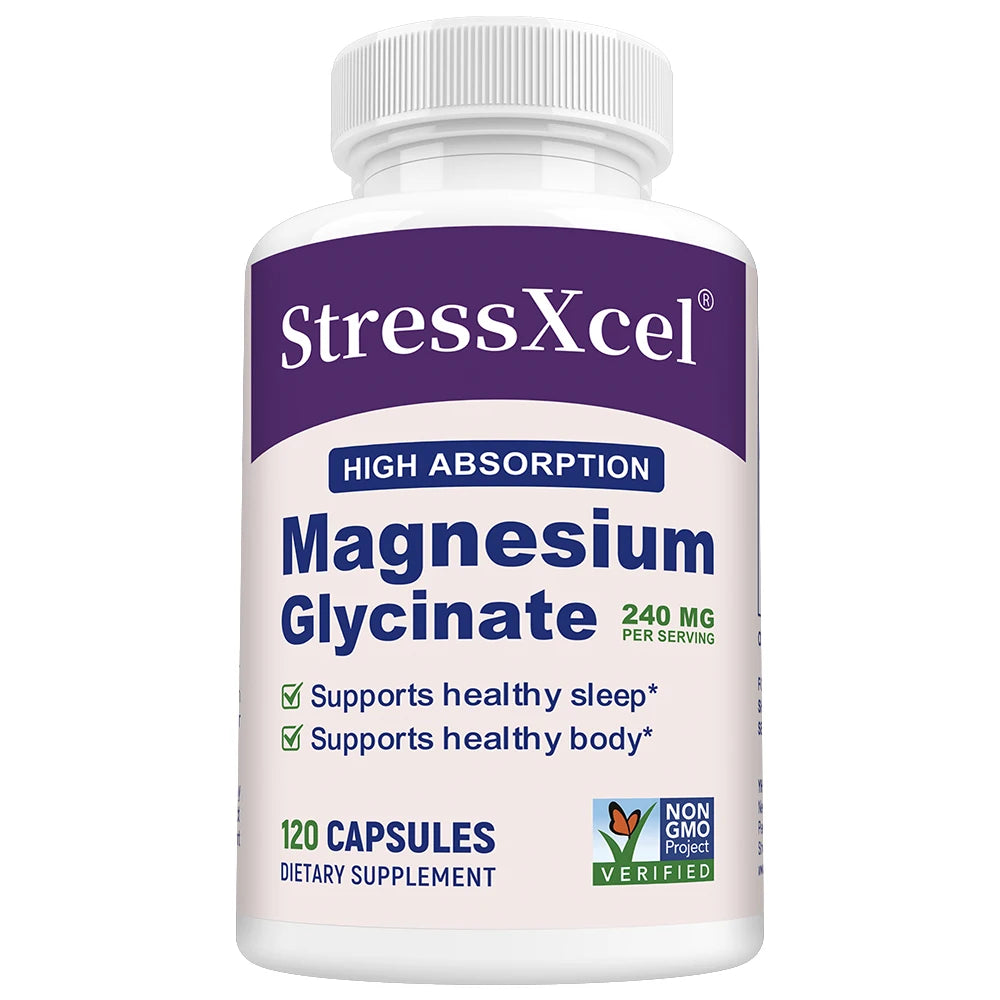 Magnesium Glycinate 240 mg - High Absorption,Suppprt for Sleep, Leg Cramps, Heart, Ease Muscles,Calm Headaches for Women and Men