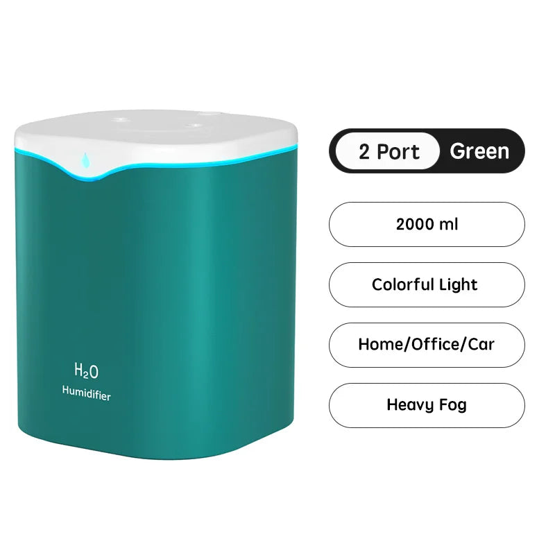2000ml Large Capacity Dual Spray Humidifier Usb Home Silent Water Replen one Sprayisher 2L Air Purifier Water Diffuser Office