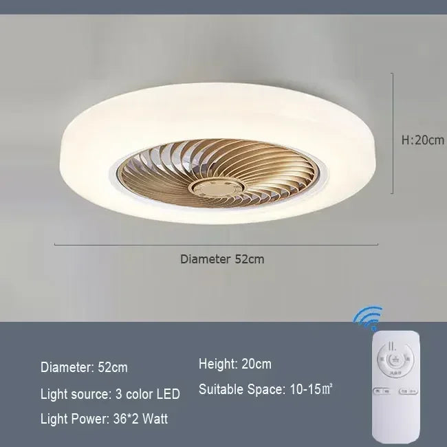 Bedroom fan lamp, invisible silent, home remote control, modern and simple ceiling lamp