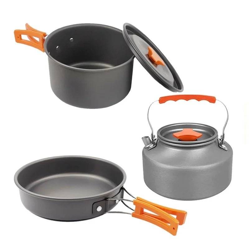 Outdoor pot and kettle set - portable outdoor cooking equipment set - camping water boiling kettle and cooking utensils