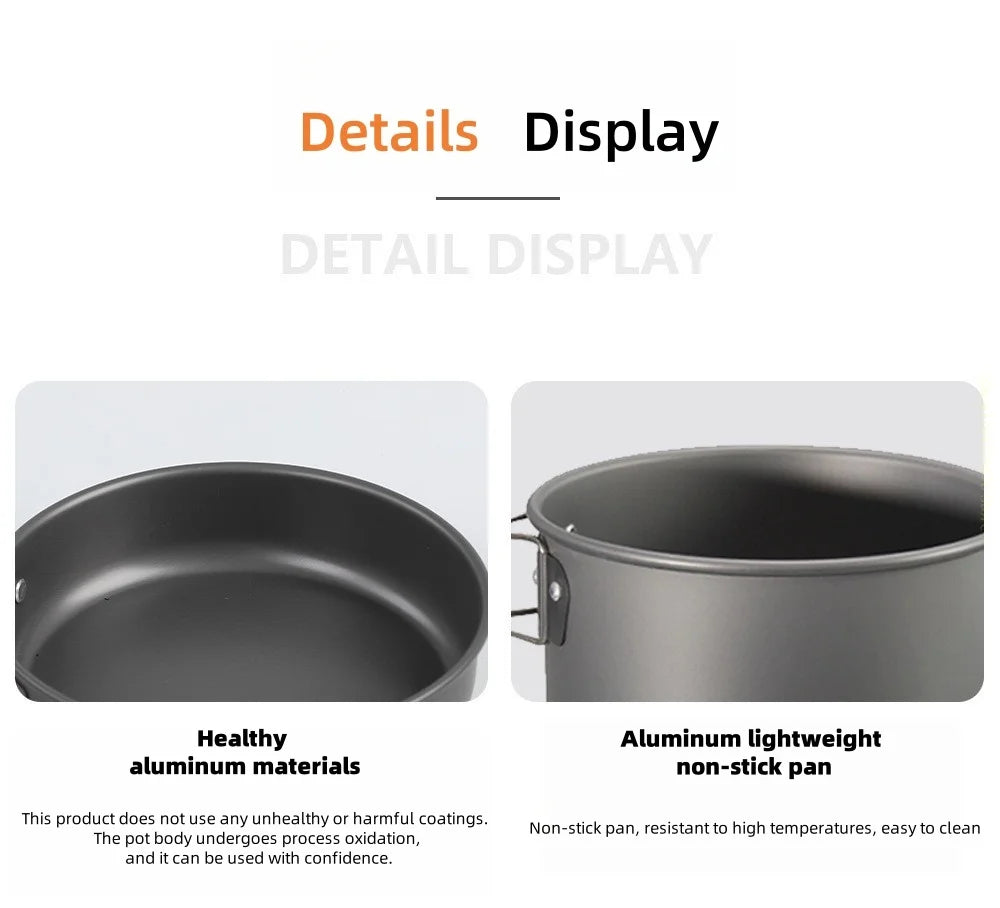 Outdoor pot and kettle set - portable outdoor cooking equipment set - camping water boiling kettle and cooking utensils