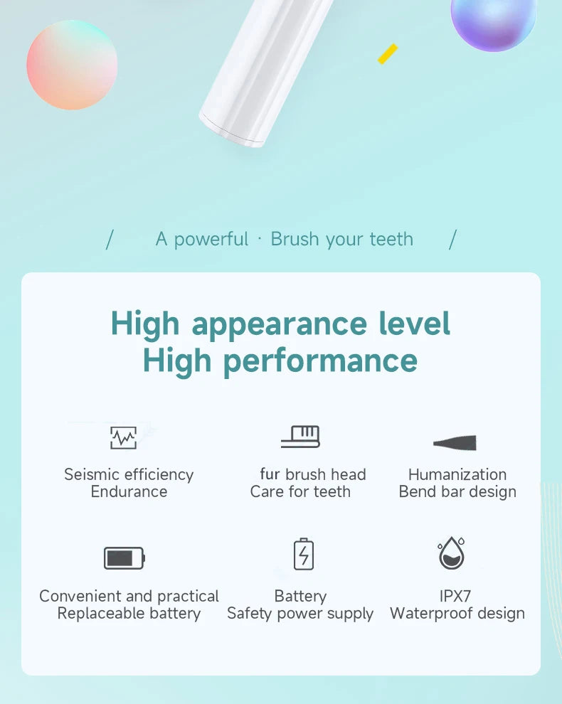 Adult Soft-bristle Electric Toothbrush, Portable and Durable Battery, IPX6 Waterproof Rating, Smart and Efficient Dental Care.