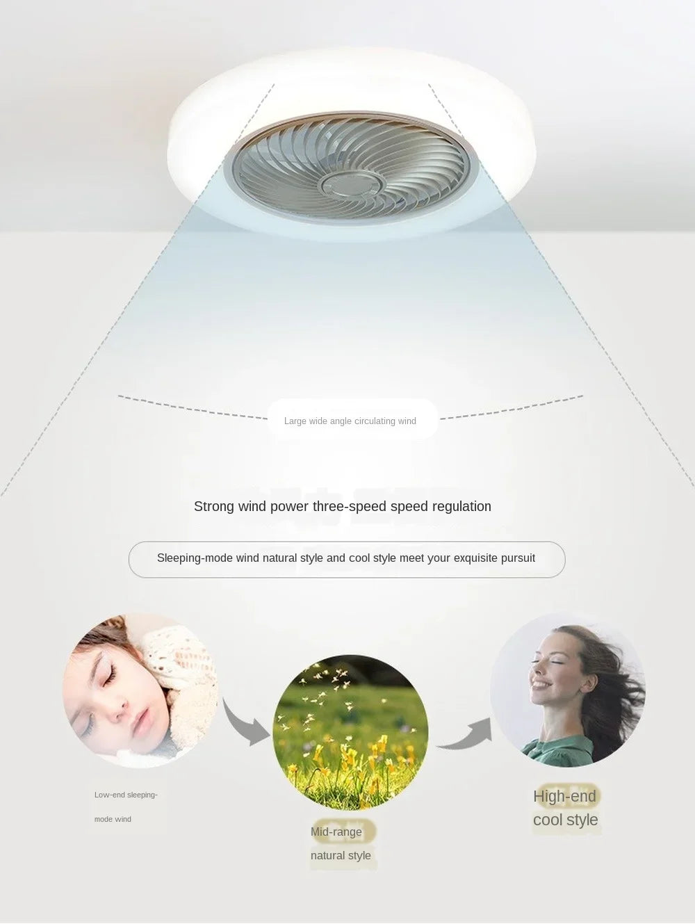 Bedroom fan lamp, invisible silent, home remote control, modern and simple ceiling lamp