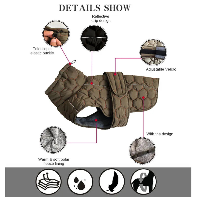 Winter Dog Clothes for Large Breed Reflective Snowsuit Big Dog Jacket with Fleece Lining Warm Coat for Whippet Greyhound Pet