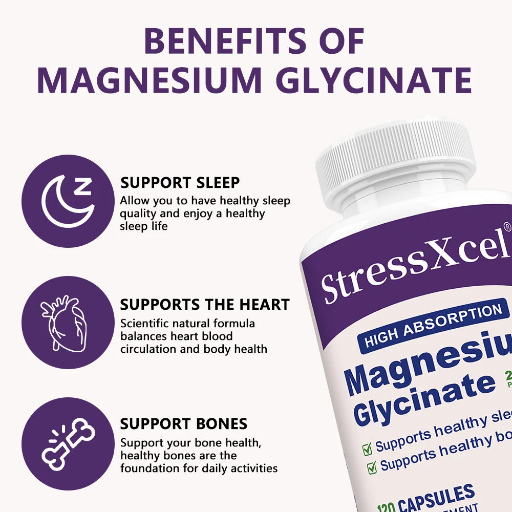 Magnesium Glycinate 240 mg - High Absorption,Suppprt for Sleep, Leg Cramps, Heart, Ease Muscles,Calm Headaches for Women and Men