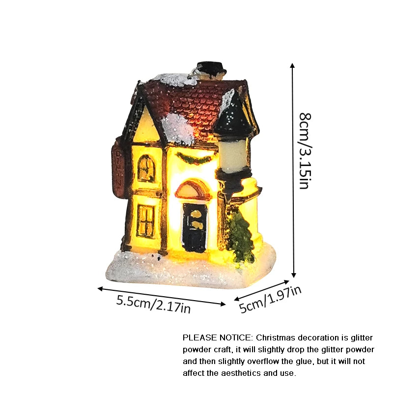 1PC Christmas Village Houses LED Light, DIY Resin Small House Battery Operate Christmas Ornamnet for Home Xmas New Year Decor